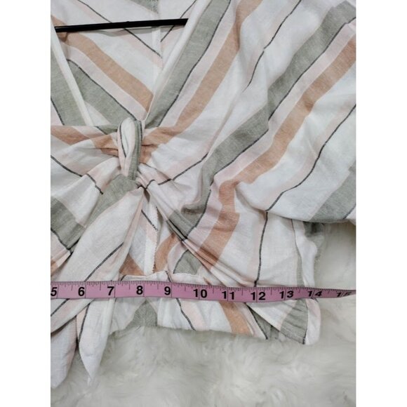 Zara Womens Striped Crop Top With V-Neck & Tie Front XS Linen Blend Made In Moro - Picture 10 of 13